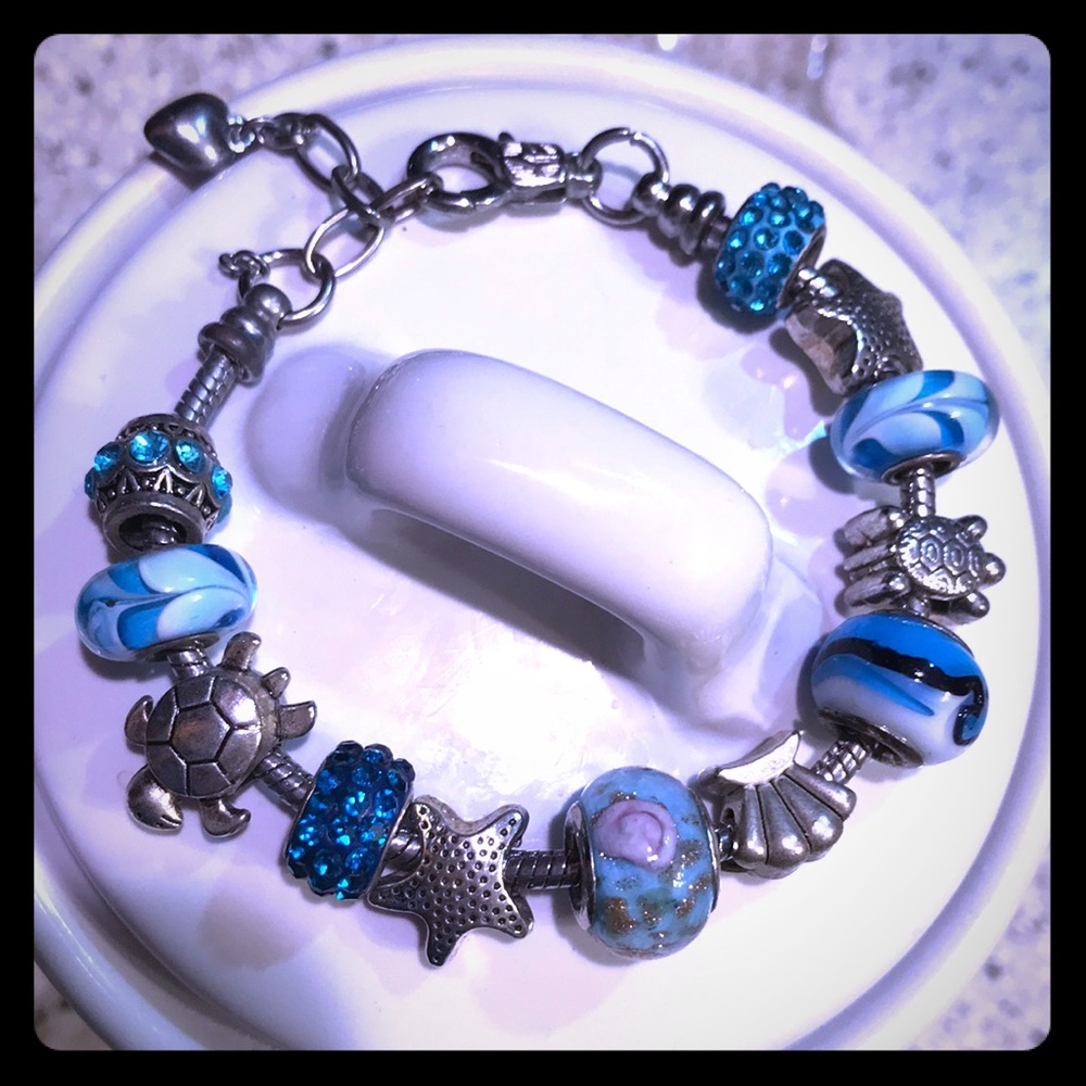 🐚⭐️🐢Charm bracelet- blue colors/sea theme🐚🐢⭐️